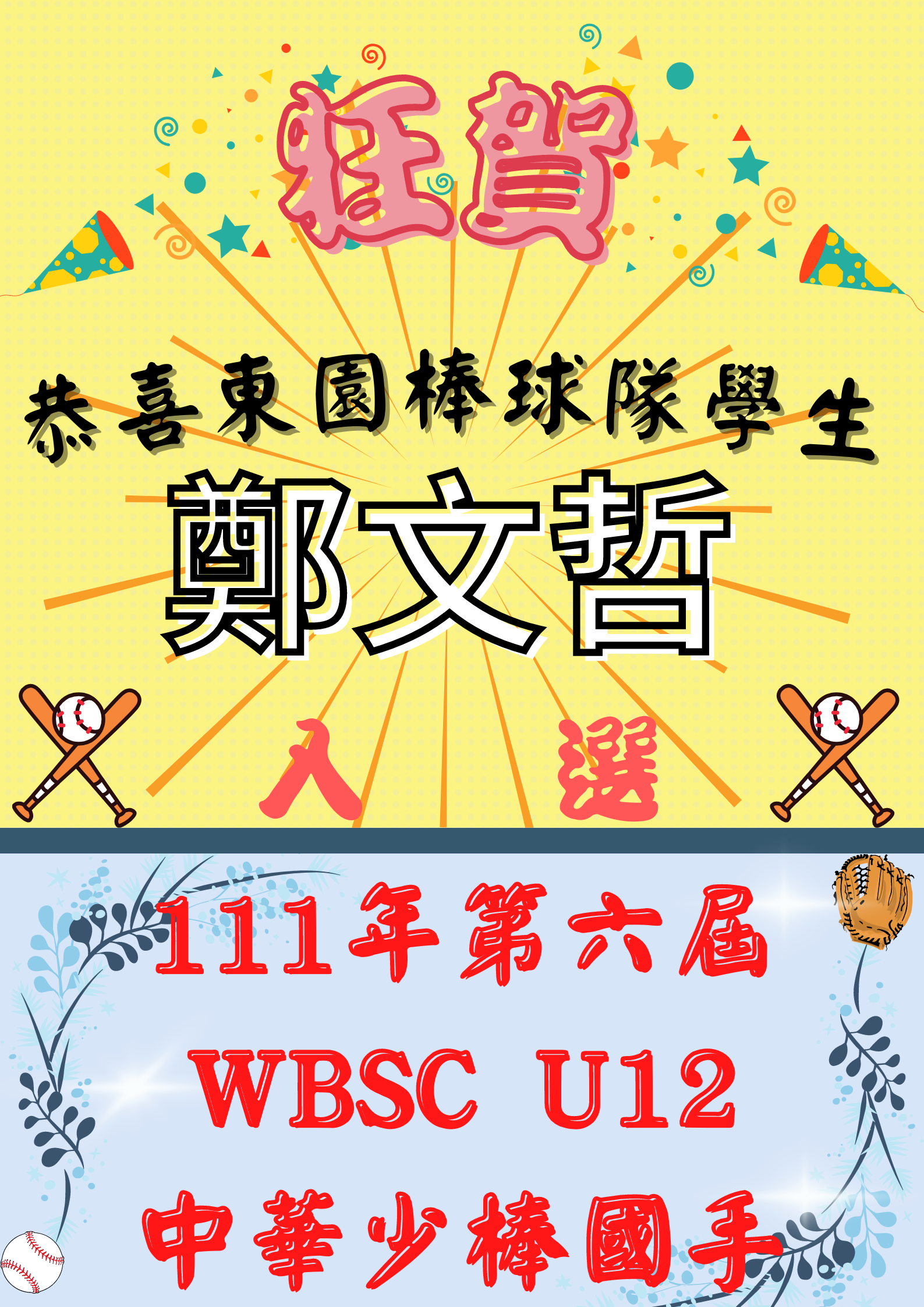 第六屆WBSC U12中華少棒國手，另開新視窗